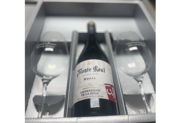 Caja de Vino con 1 Botella Crianza DOC Rioja y 2 Copas