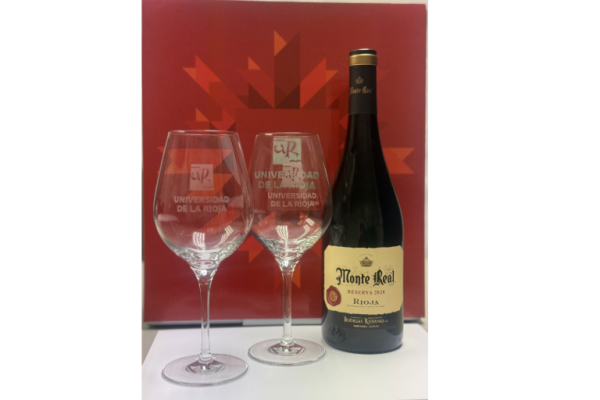 Caja de Vino con 1 Botella Reserva DOC Rioja y 2 Copas